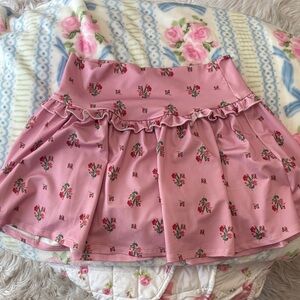 Pink Floral Mini Athletic Skirt